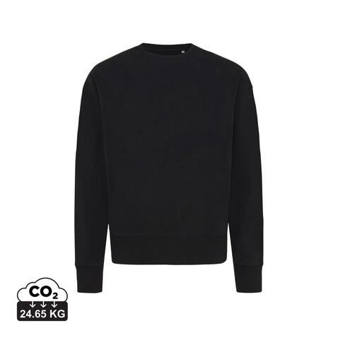 IQONIQ Kruger Relax-Rundhals-Sweater aus recycelt. Baumwolle schwarz bedrucken, Art.-Nr. T9302.001.XS