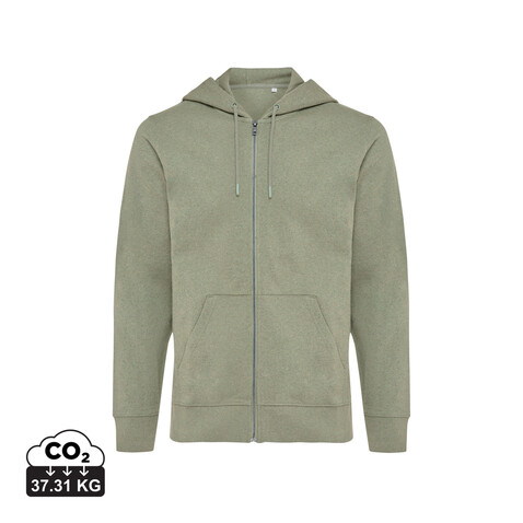 IQONIQ Abisko Zip-Kapuzenpullover aus recycelter Baumwolle heather green bedrucken, Art.-Nr. T9600.015.XL