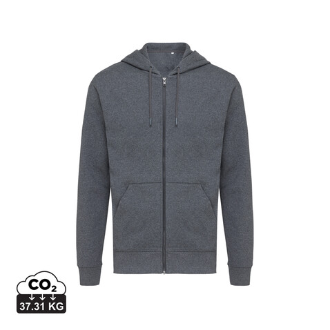 IQONIQ Abisko Zip-Kapuzenpullover aus recycelter Baumwolle heather anthracite bedrucken, Art.-Nr. T9600.014.XS