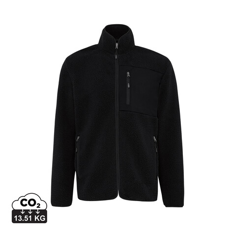 IQONIQ Diran Fleecejacke aus recyceltem Polyesterflor schwarz bedrucken, Art.-Nr. T9800.001.L IQONIQ Diran Fleecejacke aus recyceltem Polyesterflor schwarz bedrucken, Art.-Nr. T9800.001.L