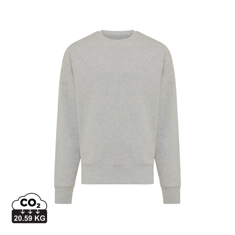 IQONIQ Kruger Relax-Rundhals-Sweater aus recycelt. Baumwolle heather grey bedrucken, Art.-Nr. T9302.013.XL