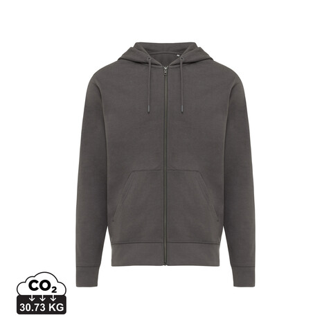 IQONIQ Abisko Zip-Kapuzenpullover aus recycelter Baumwolle anthrazit bedrucken, Art.-Nr. T9600.019.M