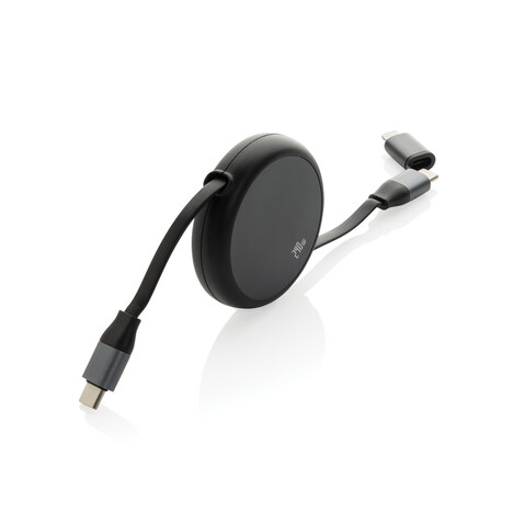 Terra ausziehbares 240W 2-in-1 Kabel aus RCS rec. Aluminium schwarz bedrucken, Art.-Nr. P302.7701