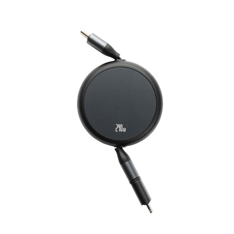 Terra ausziehbares 240W 2-in-1 Kabel aus RCS rec. Aluminium schwarz bedrucken, Art.-Nr. P302.7701