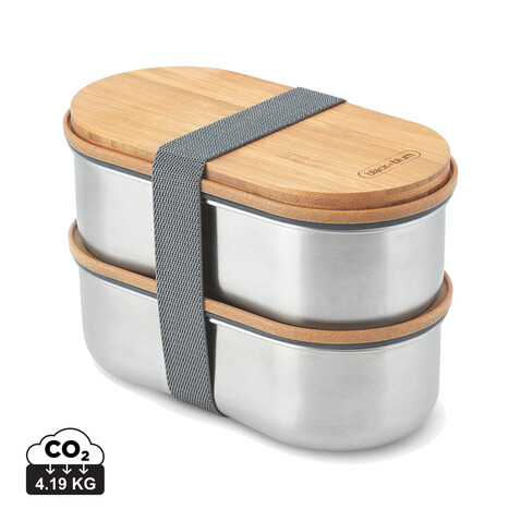Black+Blum Stainless Steel Double Bento Box grau bedrucken, Art.-Nr. P439.2002 Black+Blum Stainless Steel Double Bento Box grau bedrucken, Art.-Nr. P439.2002