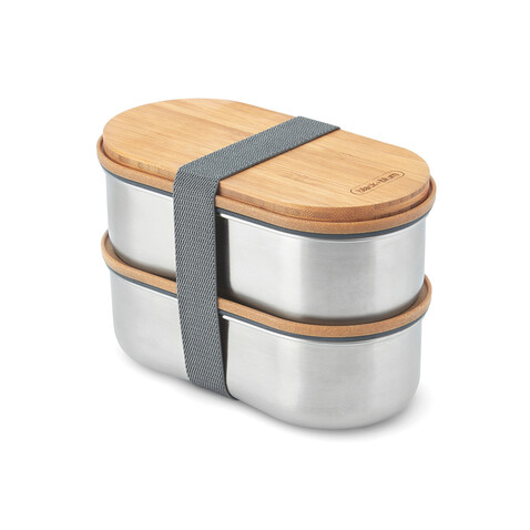 Black+Blum Stainless Steel Double Bento Box grau bedrucken, Art.-Nr. P439.2002 Black+Blum Stainless Steel Double Bento Box grau bedrucken, Art.-Nr. P439.2002