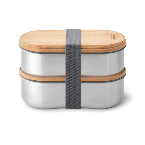 Black+Blum Stainless Steel Double Bento Box grau bedrucken, Art.-Nr. P439.2002 Black+Blum Stainless Steel Double Bento Box grau bedrucken, Art.-Nr. P439.2002
