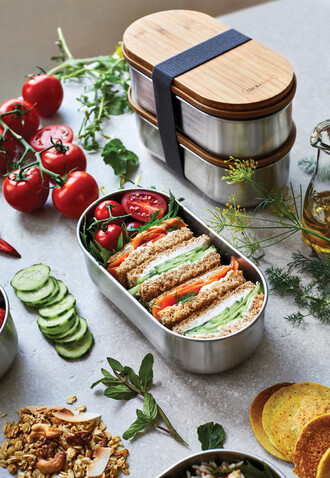 Black+Blum Stainless Steel Double Bento Box grau bedrucken, Art.-Nr. P439.2002 Black+Blum Stainless Steel Double Bento Box grau bedrucken, Art.-Nr. P439.2002