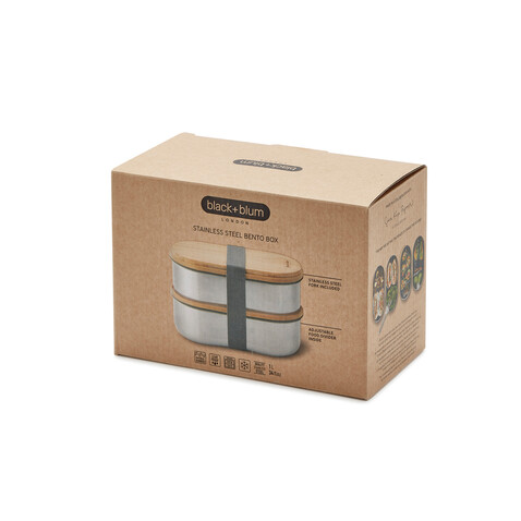 Black+Blum Stainless Steel Double Bento Box grau bedrucken, Art.-Nr. P439.2002 Black+Blum Stainless Steel Double Bento Box grau bedrucken, Art.-Nr. P439.2002