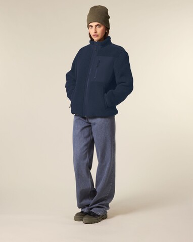 Brooker - Die Relaxed Unisex-Sherpajacke - French Navy - M bedrucken, Art.-Nr. STJU248C7271M