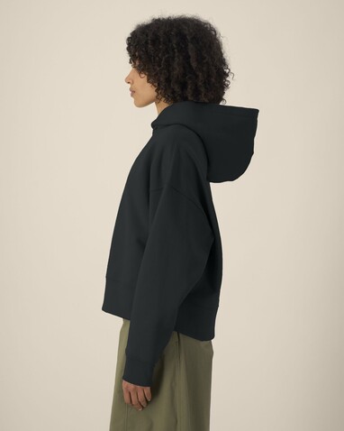 Voicer - Der Boxy Unisex-Hoodie aus recycelter Baumwolle - Black - L bedrucken, Art.-Nr. STSU256C0021L