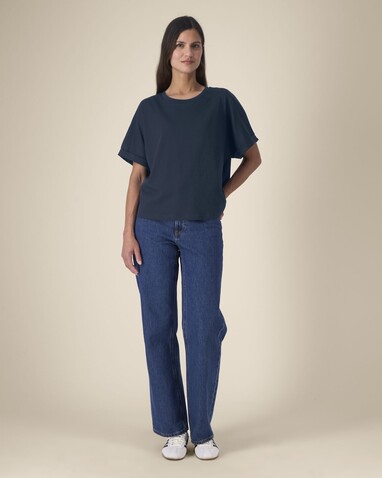 Stella Collider - Das Oversized Damen-T-Shirt mit gekrempelten Ärmeln - French Navy - L bedrucken, Art.-Nr. STTW089C7271L