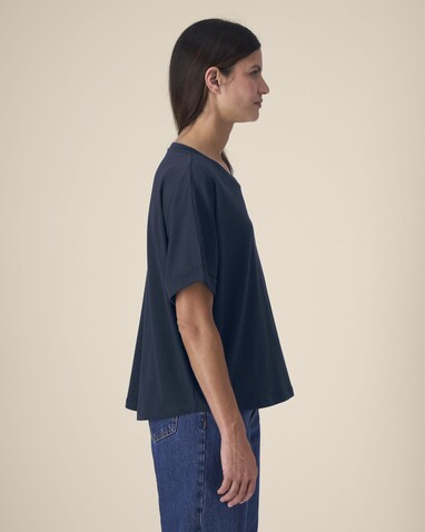 Stella Collider - Das Oversized Damen-T-Shirt mit gekrempelten Ärmeln - French Navy - XXL bedrucken, Art.-Nr. STTW089C7272X