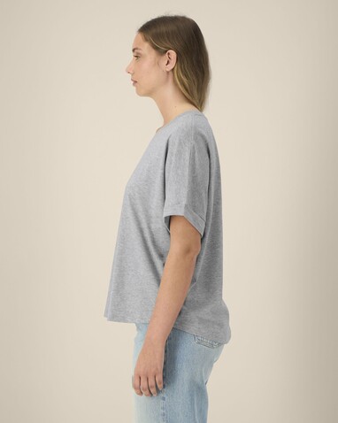 Stella Collider - Das Oversized Damen-T-Shirt mit gekrempelten Ärmeln - Heather Grey - L bedrucken, Art.-Nr. STTW089C2501L