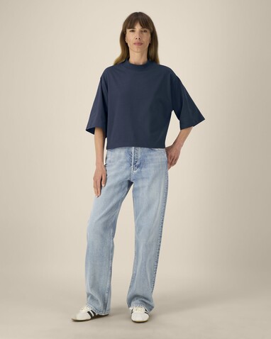 Stella Raya - Das kurze Damen-T-Shirt aus recycelter Baumwolle - French Navy - S bedrucken, Art.-Nr. STTW259C7271S