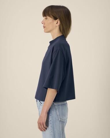 Stella Raya - Das kurze Damen-T-Shirt aus recycelter Baumwolle - French Navy - S bedrucken, Art.-Nr. STTW259C7271S