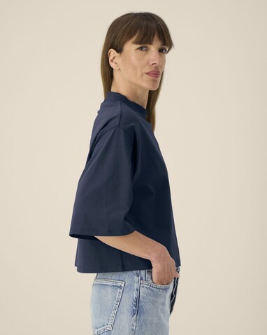 Stella Raya - Das kurze Damen-T-Shirt aus recycelter Baumwolle - French Navy - S bedrucken, Art.-Nr. STTW259C7271S