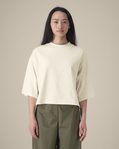Stella Raya - Das kurze Damen-T-Shirt aus recycelter Baumwolle - Natural Raw - M bedrucken, Art.-Nr. STTW259C0541M