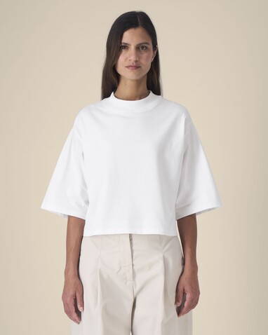 Stella Raya - Das kurze Damen-T-Shirt aus recycelter Baumwolle - White - S bedrucken, Art.-Nr. STTW259C0011S