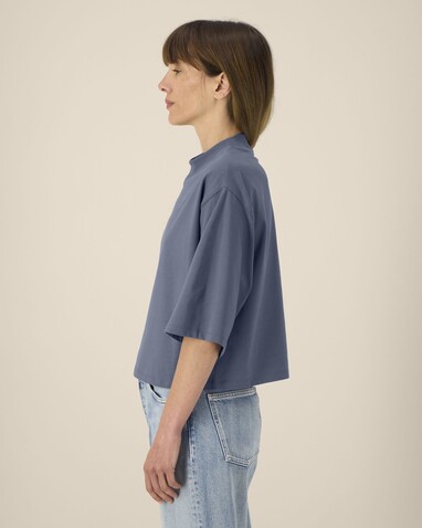 Stella Raya - Das kurze Damen-T-Shirt aus recycelter Baumwolle - Blue Grey - XS bedrucken, Art.-Nr. STTW259C156XS