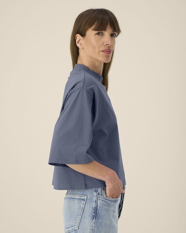 Stella Raya - Das kurze Damen-T-Shirt aus recycelter Baumwolle - Blue Grey - XS bedrucken, Art.-Nr. STTW259C156XS