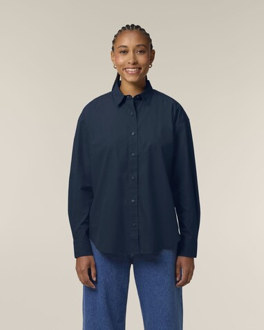 Stella Styler Shirt - Das Relaxed Damen-Popelinehemd - French Navy - XXL bedrucken, Art.-Nr. STWW973C7272X