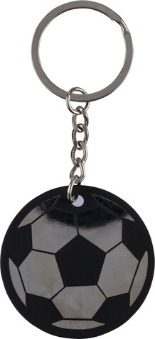 Schlüsselanhänger in Form eines Fußballs aus recyceltem Edelstahl von Ciro – Schwarz bedrucken, Art.-Nr. 001999999_1349497