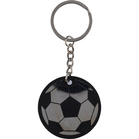 Schlüsselanhänger in Form eines Fußballs aus recyceltem Edelstahl von Ciro – Schwarz bedrucken, Art.-Nr. 001999999_1349497