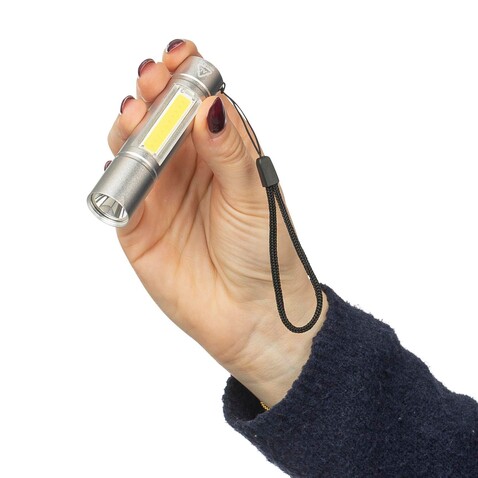 Taschenlampe aus recyceltem Aluminium COB Sami – Silber bedrucken, Art.-Nr. 032999999_1350405 Taschenlampe aus recyceltem Aluminium COB Sami – Silber bedrucken, Art.-Nr. 032999999_1350405