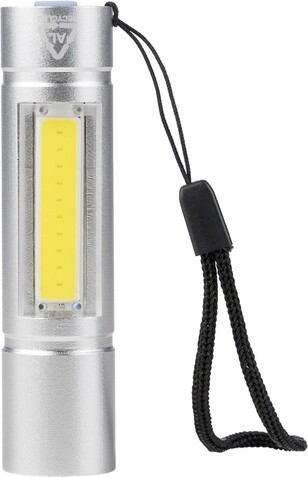 Taschenlampe aus recyceltem Aluminium COB Sami – Silber bedrucken, Art.-Nr. 032999999_1350405 Taschenlampe aus recyceltem Aluminium COB Sami – Silber bedrucken, Art.-Nr. 032999999_1350405