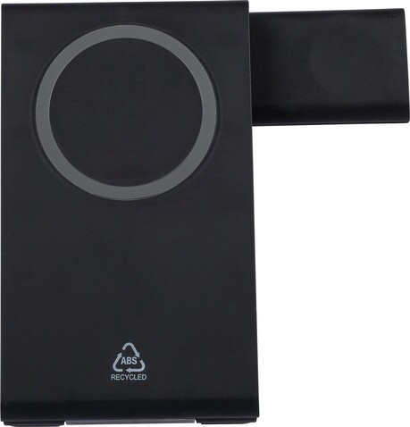 Recyceltes ABS 3-in-1 magnetisches kabelloses Ladegerät Valerio – Schwarz bedrucken, Art.-Nr. 001999999_1351337