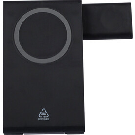 Recyceltes ABS 3-in-1 magnetisches kabelloses Ladegerät Valerio – Schwarz bedrucken, Art.-Nr. 001999999_1351337
