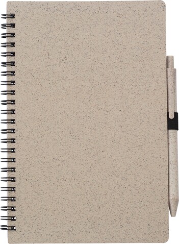 Notizbuch und Kugelschreiber aus Weizenstroh Massimo – Braun bedrucken, Art.-Nr. 011999999_1417977