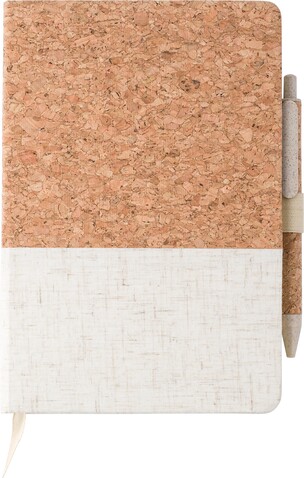 Cork-Line Notizbuch aus Kork und Leinen und Kugelschreiber aus Weizenstroh Kenzo – Braun bedrucken, Art.-Nr. 011999999_1420993
