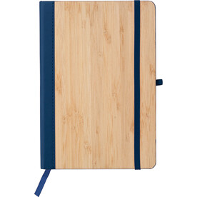 Notizbuch Dorita aus PU und Bambus – Blau bedrucken, Art.-Nr. 005999999_1420999