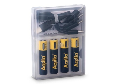 Aqiila Wiederaufladbare USB-C-Batterien AAA 600 mAh, 4er-Pack - Schwarz bedrucken, Art.-Nr. LT45210-N0002