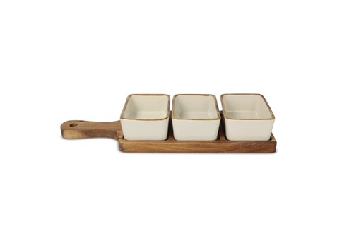 InSideOut Servierbrett aus Holz mit 3 Keramikschalen - Ecru bedrucken, Art.-Nr. LT57207-N0054 InSideOut Servierbrett aus Holz mit 3 Keramikschalen - Ecru bedrucken, Art.-Nr. LT57207-N0054