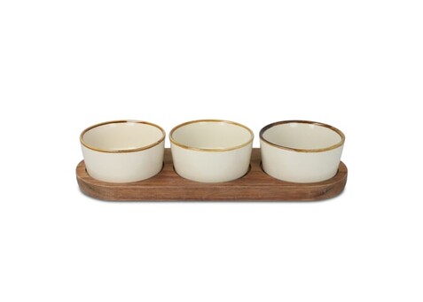 InSideOut Holzständer mit 3 runden Keramikschalen - Ecru bedrucken, Art.-Nr. LT57208-N0054