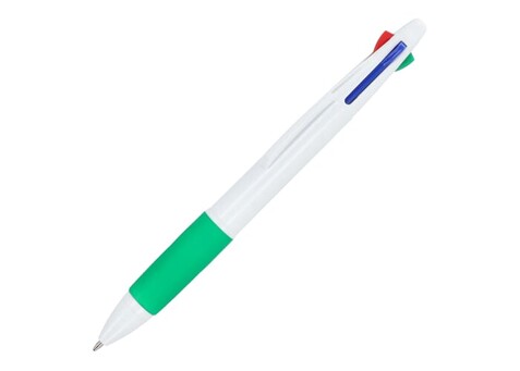 4-Farben-Stift mit Griffzone - Weiss / Grün bedrucken, Art.-Nr. LT87854-N0131