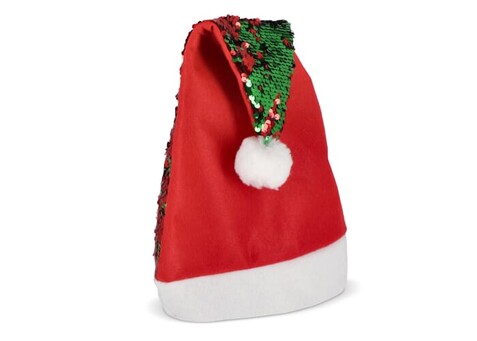 Zweifarbige Pailletten-Weihnachtsmütze - Rot / Grün bedrucken, Art.-Nr. LT90272-N2131 Zweifarbige Pailletten-Weihnachtsmütze - Rot / Grün bedrucken, Art.-Nr. LT90272-N2131