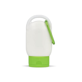 Sonnenschutzlotion mit Karabiner SPF30 aus recyceltem Material 30ml - Hellgrün bedrucken, Art.-Nr. LT91838-N0032