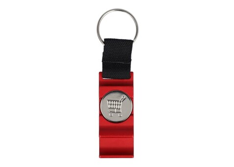 3-in-1-Flaschenöffner-Schlüsselanhänger-Einkaufswagenchip - Rot bedrucken, Art.-Nr. LT93103-N0021