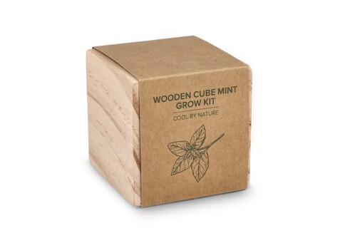 FSC-Holzpflanzgefäß-Set – Mint - Natur bedrucken, Art.-Nr. LT94574-N0094