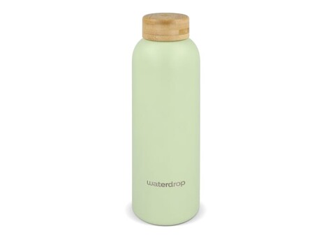 Waterdrop Edelstahlflasche mit Bambusdeckel 600 ml - Dunkelbraun / Grün bedrucken, Art.-Nr. LT47002-N5031 Waterdrop Edelstahlflasche mit Bambusdeckel 600 ml - Dunkelbraun / Grün bedrucken, Art.-Nr. LT47002-N5031