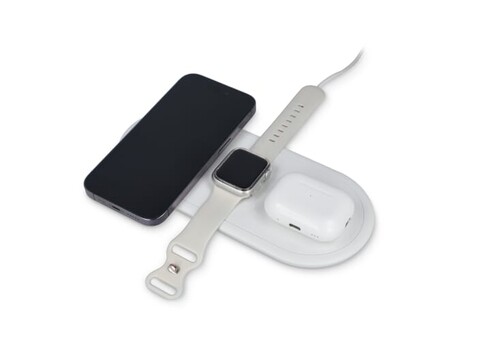 3-in-1 15 W Drahtloses Ladegerät für Handys, Apple Watch und AirPods. - Weiss bedrucken, Art.-Nr. LT95560-N0001