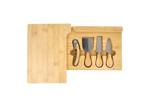 4er-Set für Käse und Wein aus Bambus - Natur bedrucken, Art.-Nr. LT94495-N0094 4er-Set für Käse und Wein aus Bambus - Natur bedrucken, Art.-Nr. LT94495-N0094