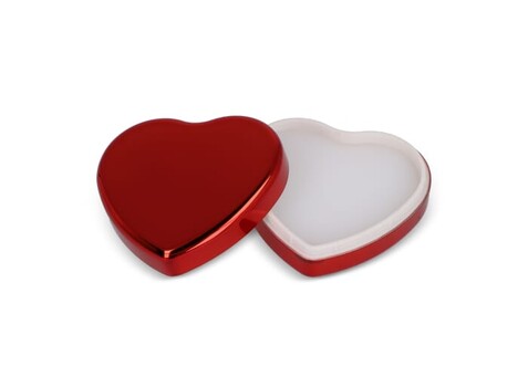 Lippenbalsam in Flacher metallischer Herzformdose - Rot bedrucken, Art.-Nr. LT90486-N0021