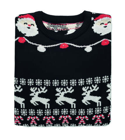 Weihnachts-LED-Pullover L/XL - Schwarz bedrucken, Art.-Nr. CX1554-03