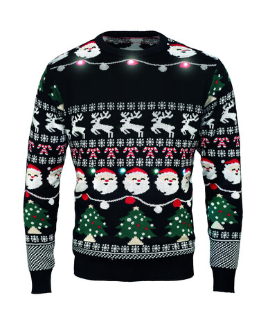 Weihnachts-LED-Pullover L/XL - Schwarz bedrucken, Art.-Nr. CX1554-03