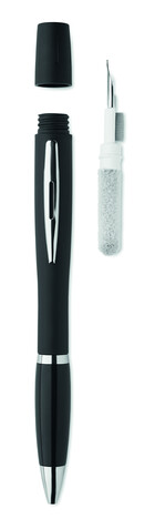 Stift mit TWS-Reinigungs-Set - Schwarz bedrucken, Art.-Nr. MO2388-03 Stift mit TWS-Reinigungs-Set - Schwarz bedrucken, Art.-Nr. MO2388-03